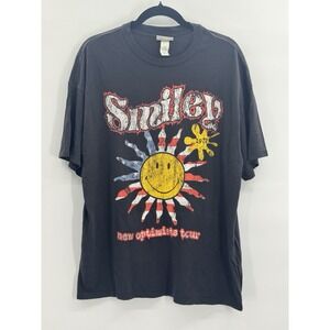 H&M X Smiley Tour Top Small Americana Sunshine Face USA Band Tee Grunge Lounge